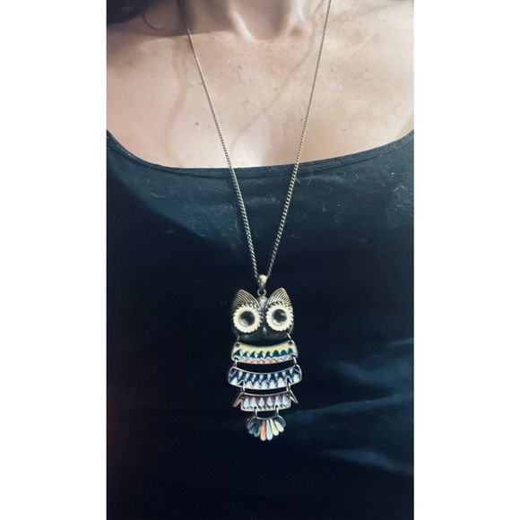Vintage Jewelry - CUTE BRASS VINTAGE OWL NECKLACE